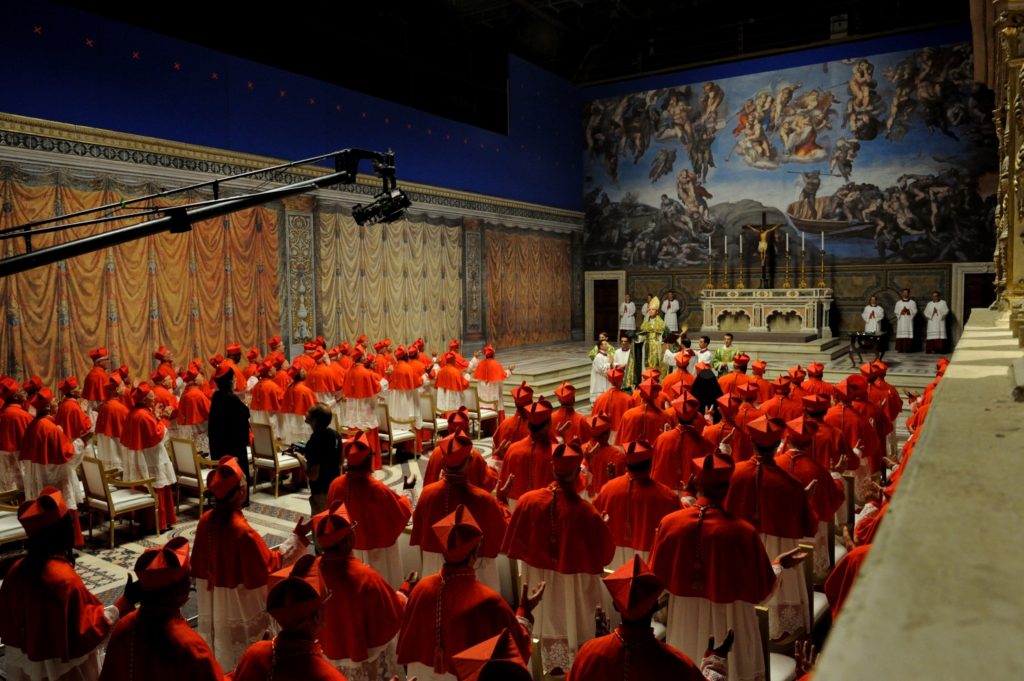 The Sistine Set, with blue screen.